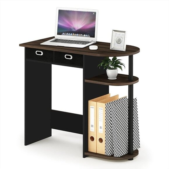 New Home Laptop Notebook Computer Desk/Table with 2 Drawer Bins,Black/Dark Brown - Picture 1 of 6